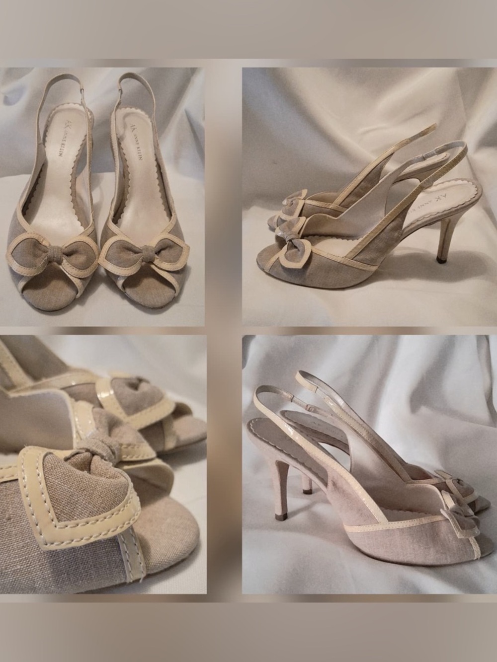 Vintage Anne Klein Slingback Peep-Toe Heels with Bow Detail - Size: 8.5